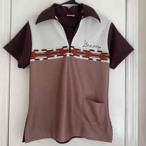Vintage Style Brown and White Polo Shirt